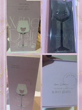 Home Collection Pink Bow Detail 20oz Wine Glass in Gift Box